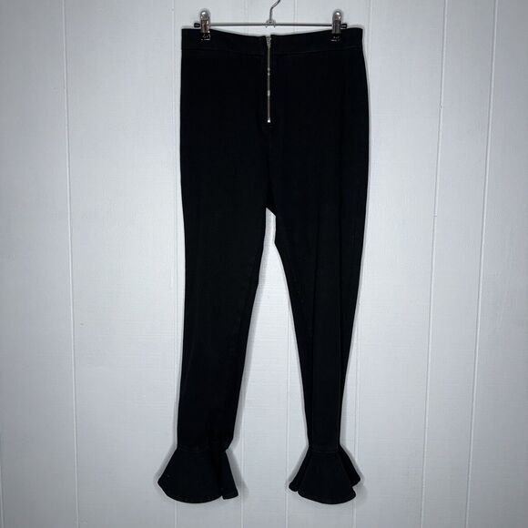 Zara Women’s High Waisted Skinny Pants Frill Ruffle Hem Black Size 10 - Picture 1 of 5